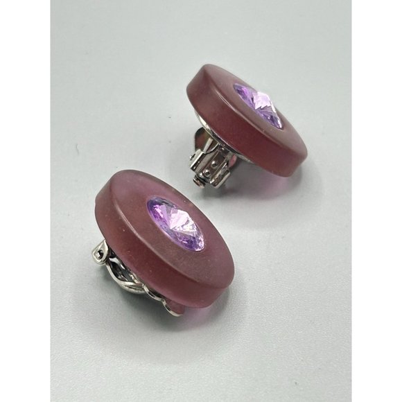 Vintage Purple Rivoli Stones Clip On Earrings Lucite Plastic Clips 80s Jewelry - Picture 3 of 6